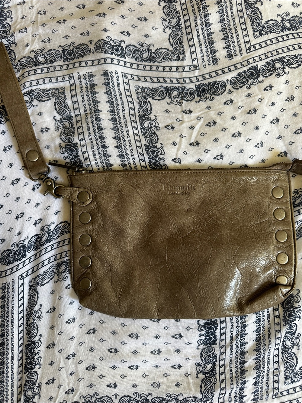 Vintage Hammitt Los Angeles Leather Studded Clutch Pouch - Pewter Grey